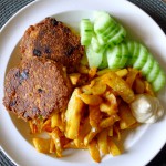 koolhydraatarme visburger met knolselderij friet