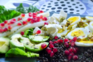 linzen ei avocdao granaatappel pistache salade